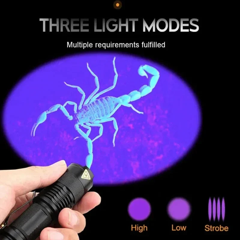 Robuste SK68 UV-Taschenlampe mit Aluminiumgehäuse, ein langlebiges Reinigungstool zur Fleckenerkennung.