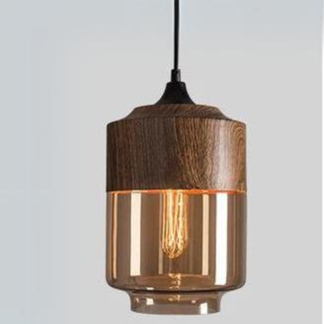 Skandinavische Holz-Pendelleuchte, von unten gesehen, elegantes Design für jede Decke.