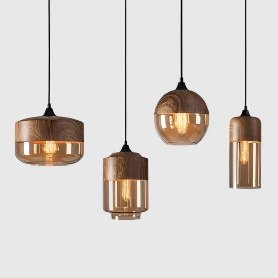 Schicke skandinavische Deckenlampe aus Holz, modernes Wohndekor, für Ess- und Wohnbereich.