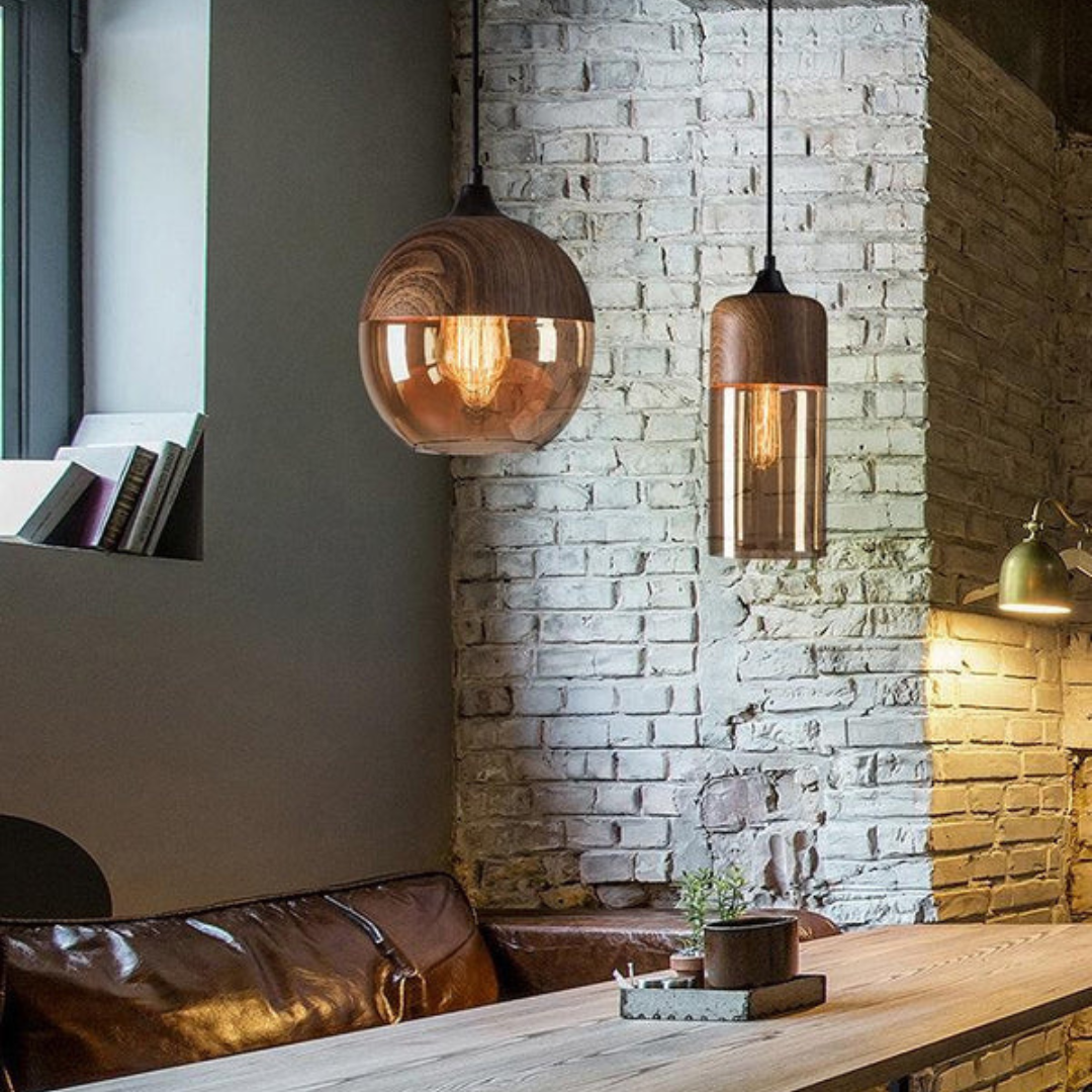 Skandinavische Deckenlampe für das Wohnzimmer, aus Holz, minimalistisches Design, angenehme Raumbeleuchtung.