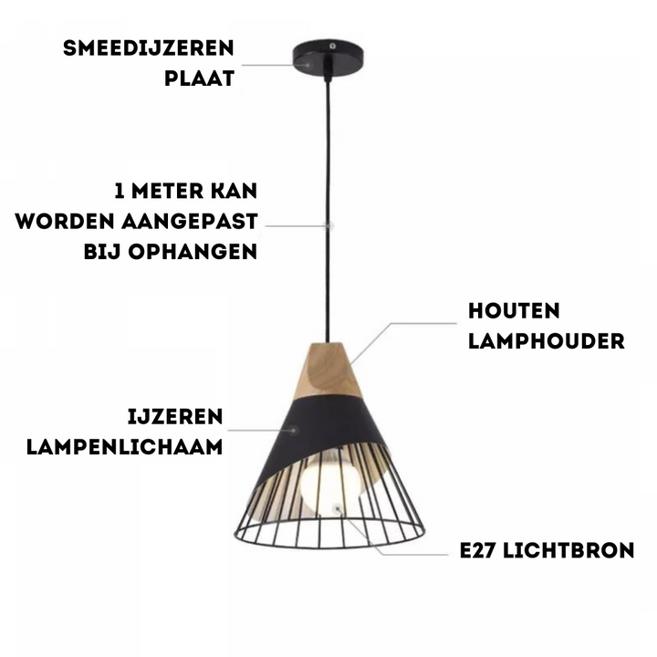 Skandinavische UrbanBeam Pendelleuchte. Industriell-modernes Design, stilvolle Deckenlampe aus Metall/Holz.