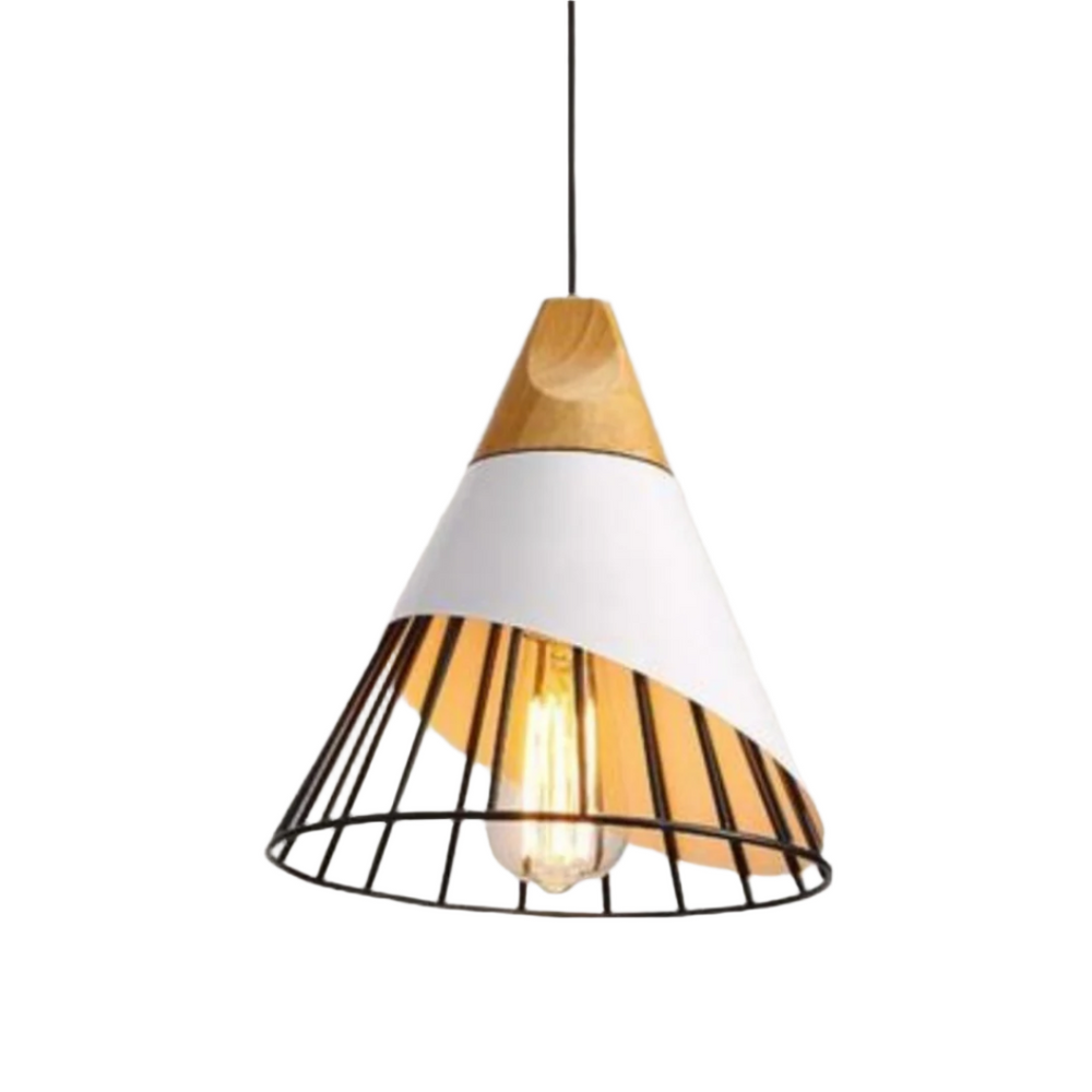 Trendige skandinavische Hängelampe UrbanBeam aus Metall & Holz im industriellen Stil. Moderne Pendelleuchte.