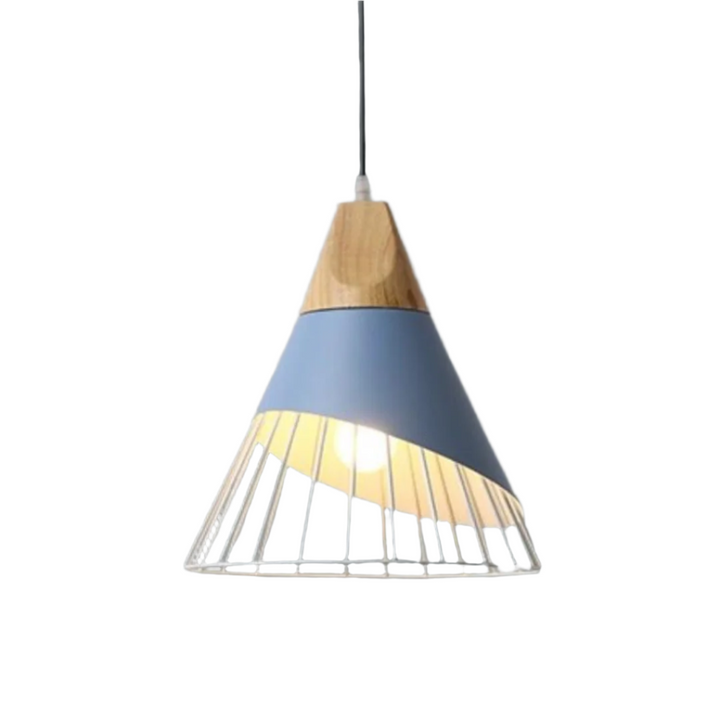 Skandinavische Industrie-Hängelampe UrbanBeam. Moderne Holz-Metall-Kombination, trendige Pendelleuchte.