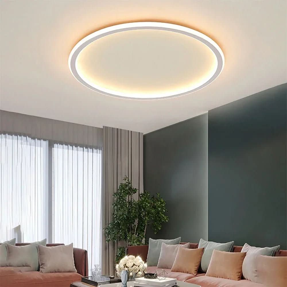 Elegante runde LED-Deckenleuchte aus Aluminium, minimalistisch, skandinavisch. Modernes Wohnlicht, Schlafzimmerleuchte.
