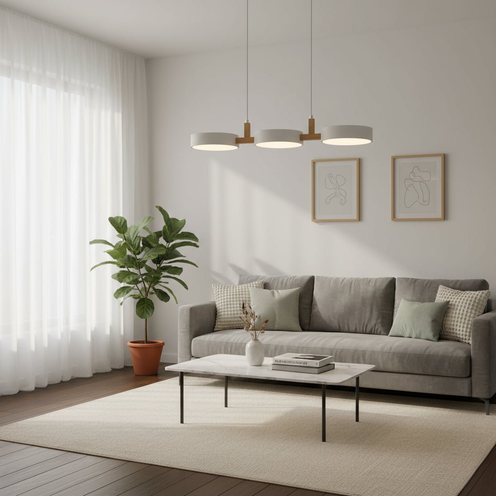 Skandinavische Designleuchte LED, Hängeleuchte aus Holz & Metall, perfekt für moderne Küchen & Wohnbereiche.