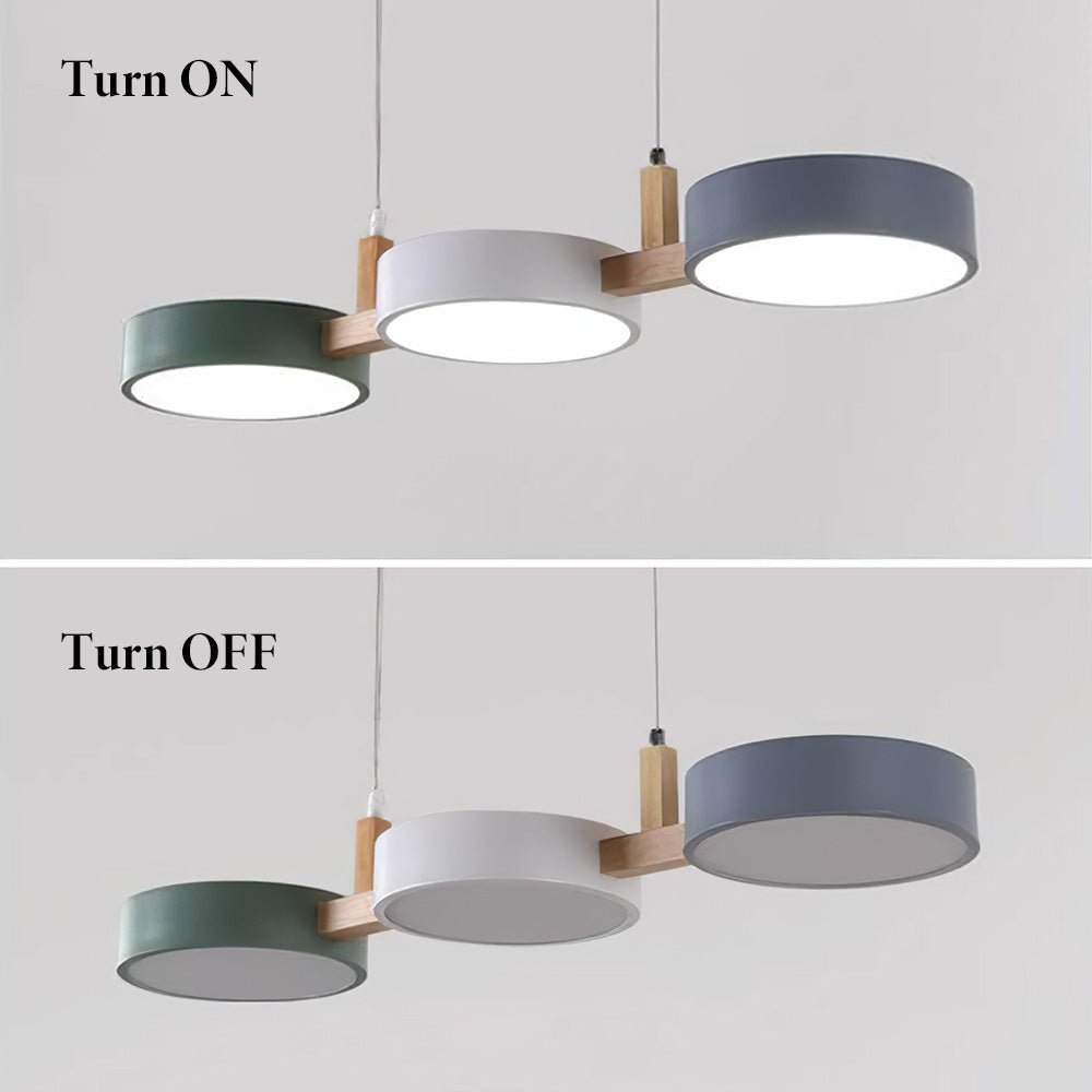 An der Decke montierte skandinavische LED-Hängeleuchte, modernes Holz-Metall-Design, Innenbeleuchtung.