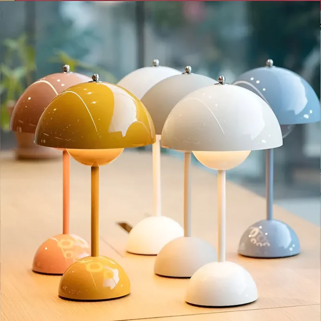 Tragbare LED-Tischleuchte mit Akku, kabellos und touch-gesteuert, im Nordisch-Design.