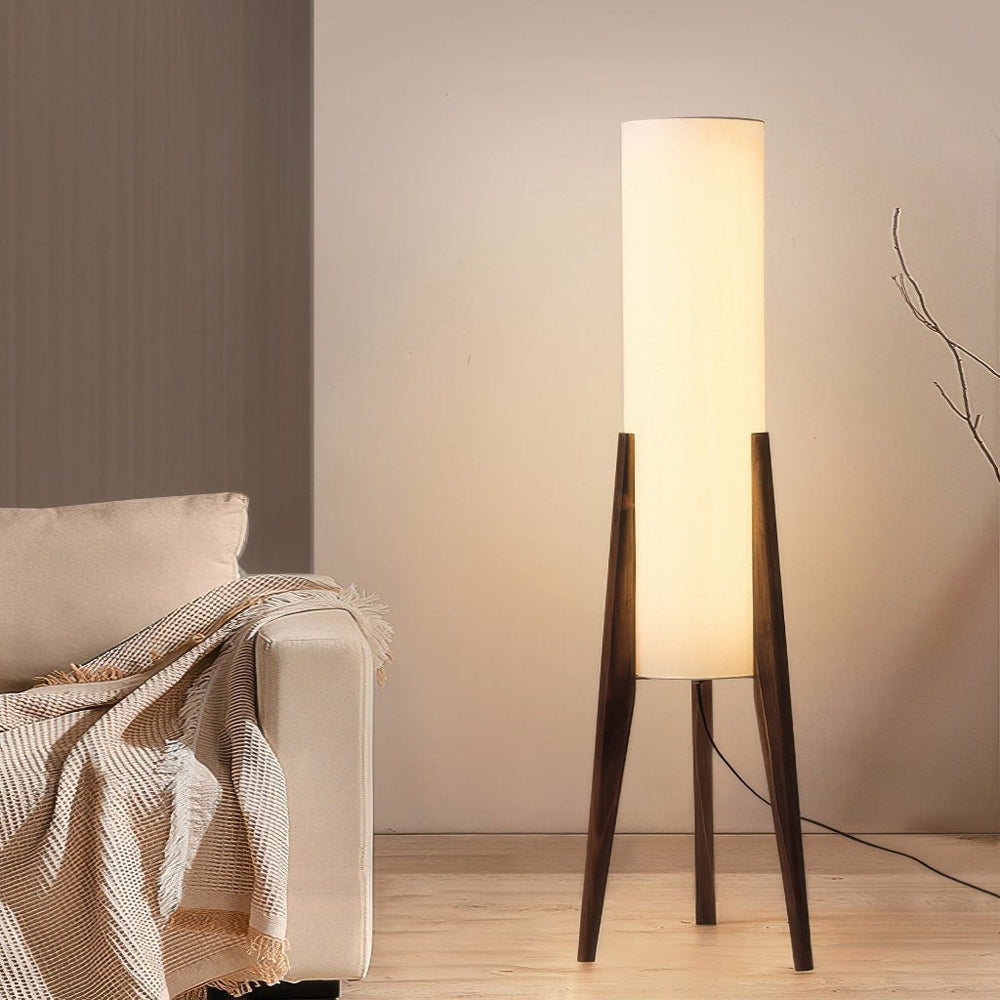 Elegante Walnussholz-Stehlampe, dimmbare LED-Beleuchtung. Perfekte Holzlampe für Wohnzimmer & Schlafzimmer.