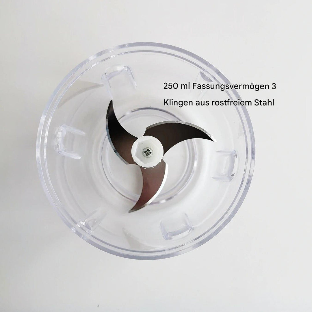 SliceEase Akku-Zerkleinerer, USB-aufladbar, zum Pürieren und Zerkleinern von Lebensmitteln. Perfekt für die Küche.
