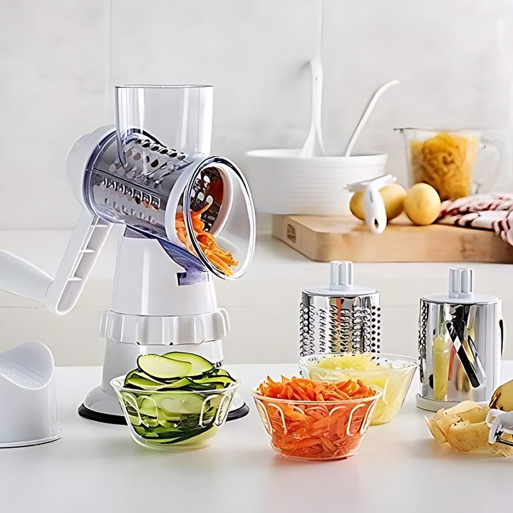 Multifunktionaler SliceMate Pro Gemüseschneider aus robustem Plastik. Idealer Küchenhelfer für effizientes Schneiden.
