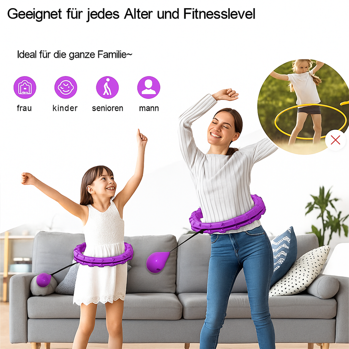 Smart Hula Hoop mit Gewichten für effektives Bauchtraining und Körperformung zu Hause.