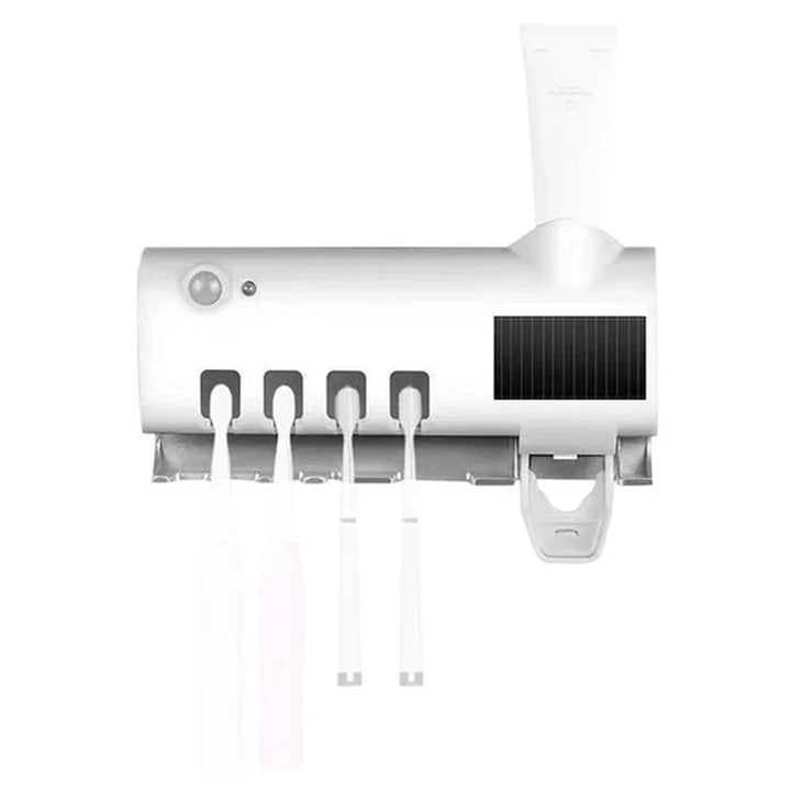 Sauberkeit im Badezimmer: Wandmontierter UV-Zahnbürstenhalter mit automatischem Zahnpastaspender.