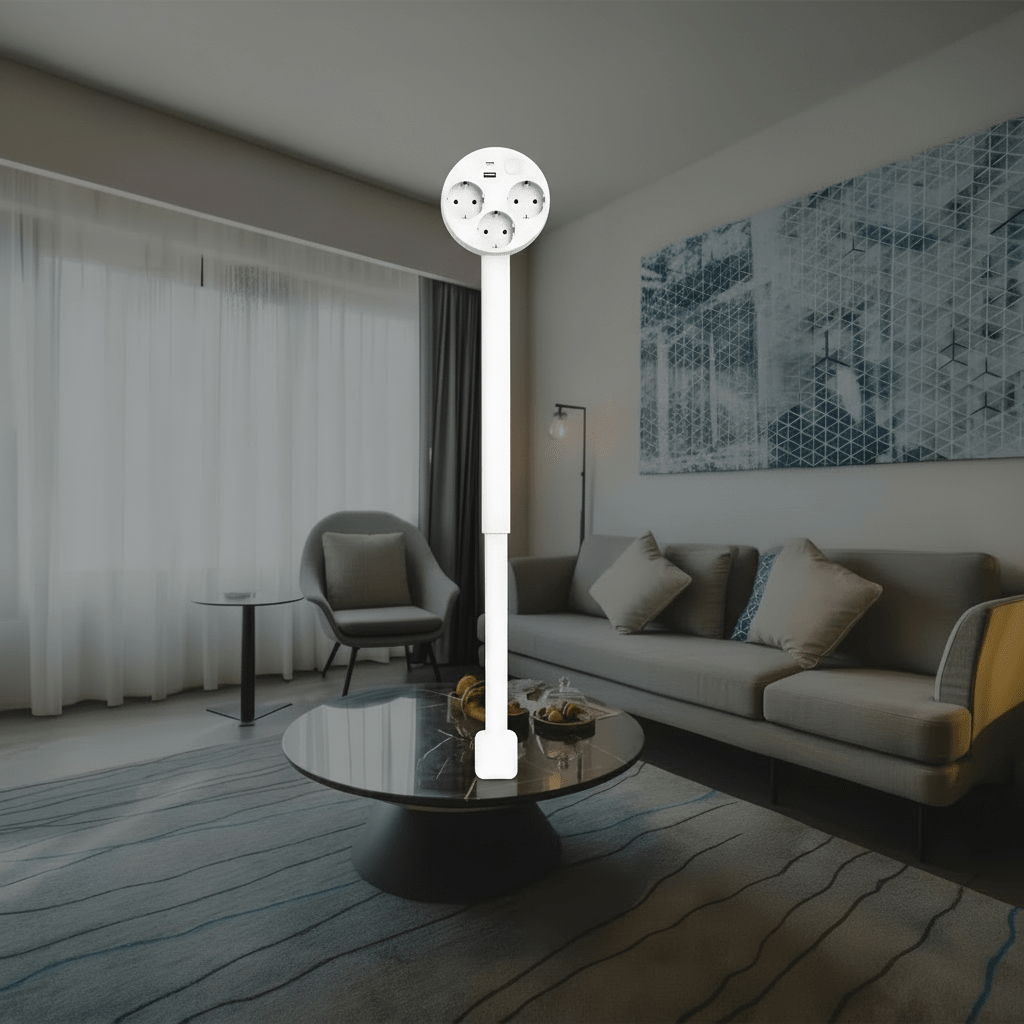 Smarte ausziehbare POWERREACH Steckdose mit USB-Anschluss und 180° Drehung für effiziente Stromversorgung.