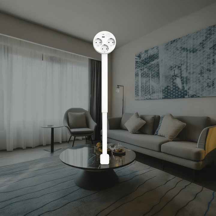 Smarte ausziehbare POWERREACH Steckdose mit USB-Anschluss und 180° Drehung für effiziente Stromversorgung.