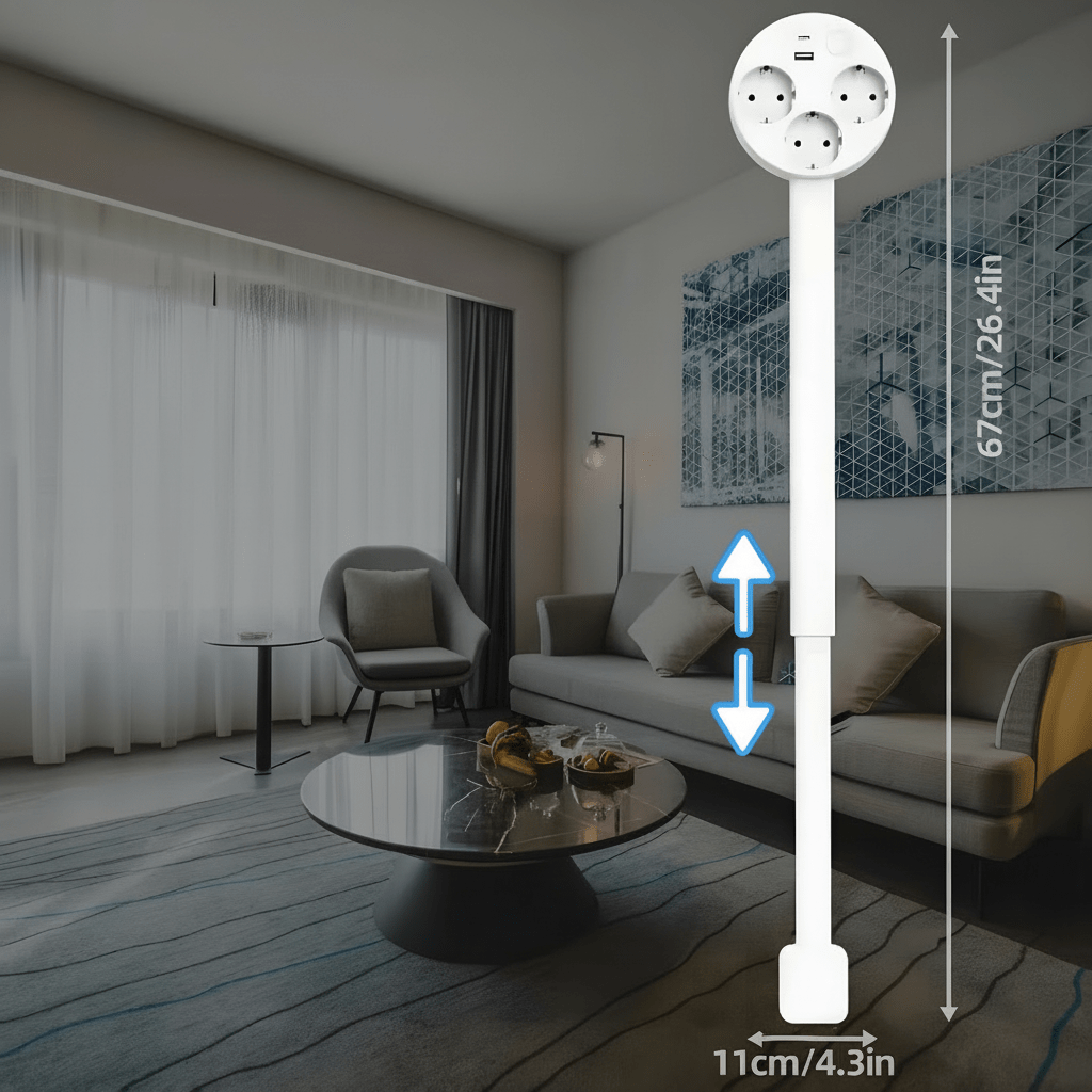 Flexible POWERREACH Steckdose ausziehbar, mit USB-Ports & 180° drehbar, optimiert für Kabelsalat-Reduzierung.