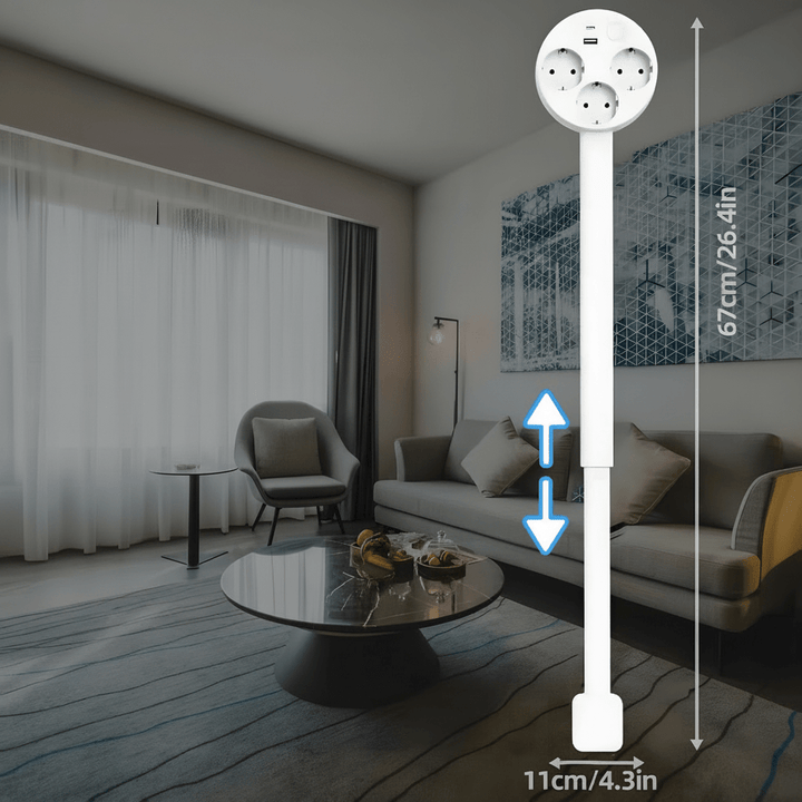 Flexible POWERREACH Steckdose ausziehbar, mit USB-Ports & 180° drehbar, optimiert für Kabelsalat-Reduzierung.