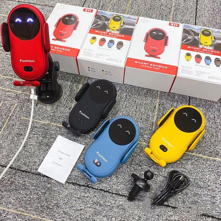 Universelle Smartphone Halterung für Auto, mit kabelloser Ladefunktion und Infrarotsensor.