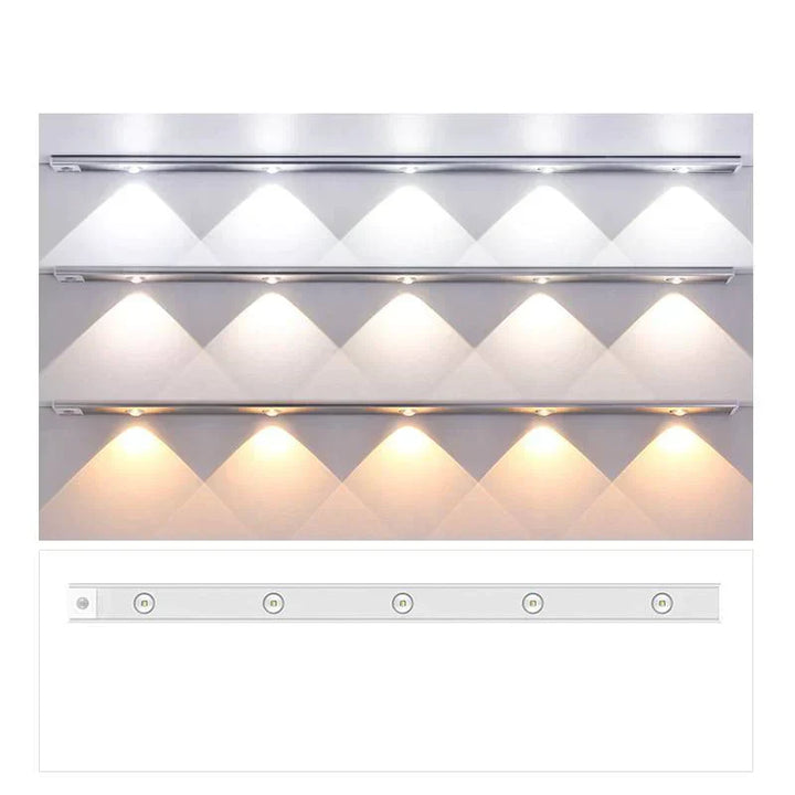 Stimmungsvolle Ambiente LED-Beleuchtung für Schränke, kabellos mit Akku & Bewegungssensor innen.