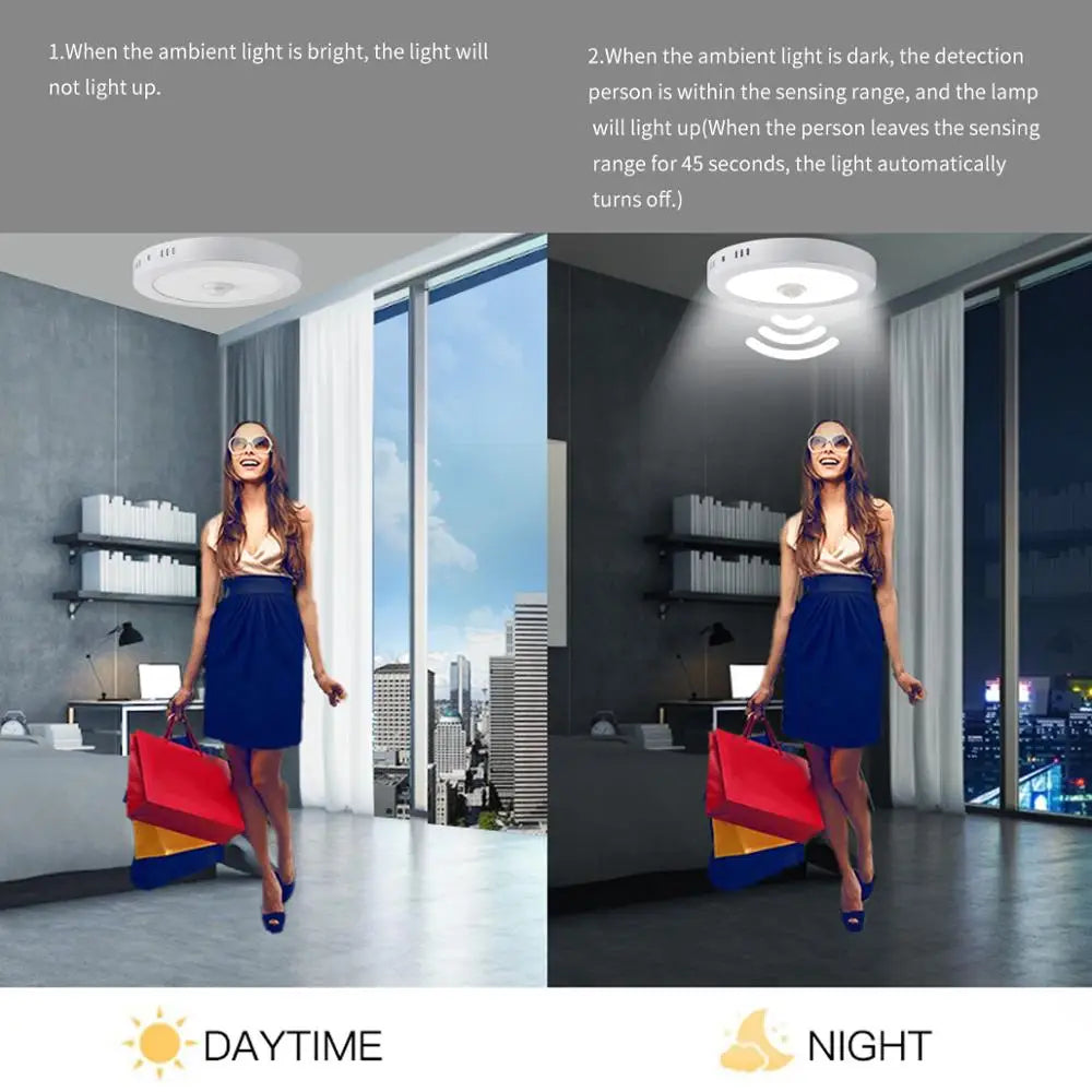 Energieeffiziente, intelligente LED-Deckenleuchte mit Bewegungsmelder für moderne Wohnräume.