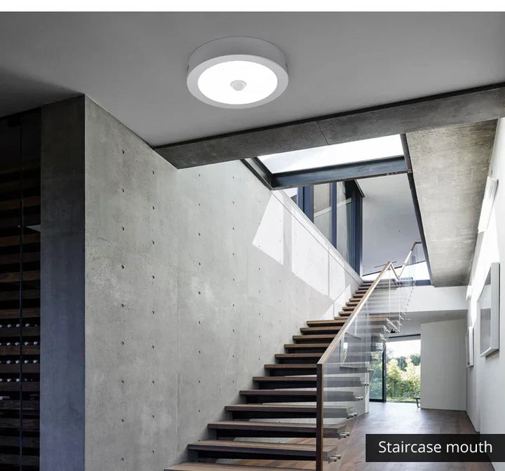 Energieeffiziente Smart Home LED-Deckenleuchte aus Aluminium mit Bewegungssensor, Aufputzmontage.