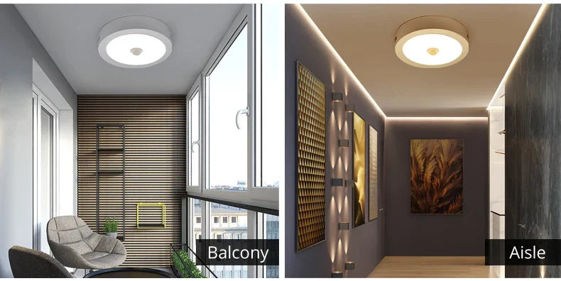 Moderne LED-Deckenleuchte mit Bewegungsmelder für Innenbereiche, ideal für Flur und Wohnraum.