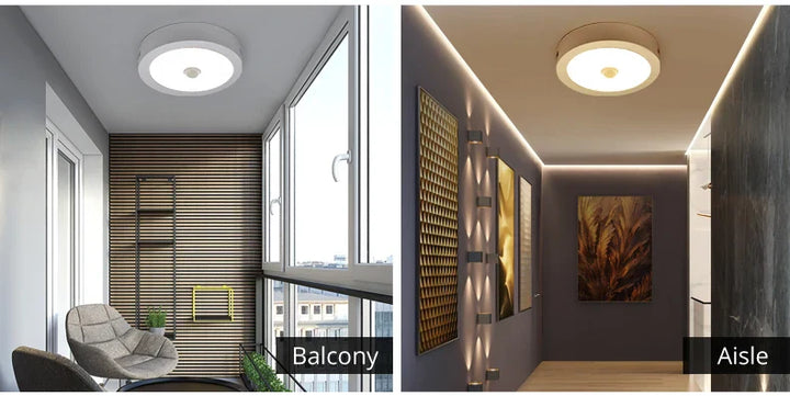 Moderne LED-Deckenleuchte mit Bewegungsmelder für Innenbereiche, ideal für Flur und Wohnraum.