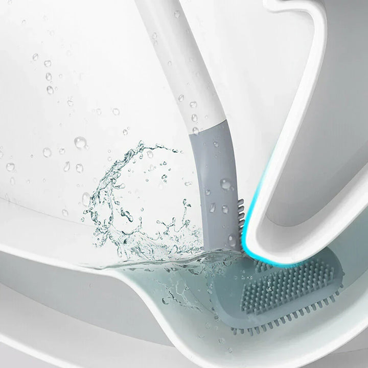 Smarte PureClean Silikon-Toilettenbürste mit Halter für hygienische WC-Reinigung im modernen Bad.