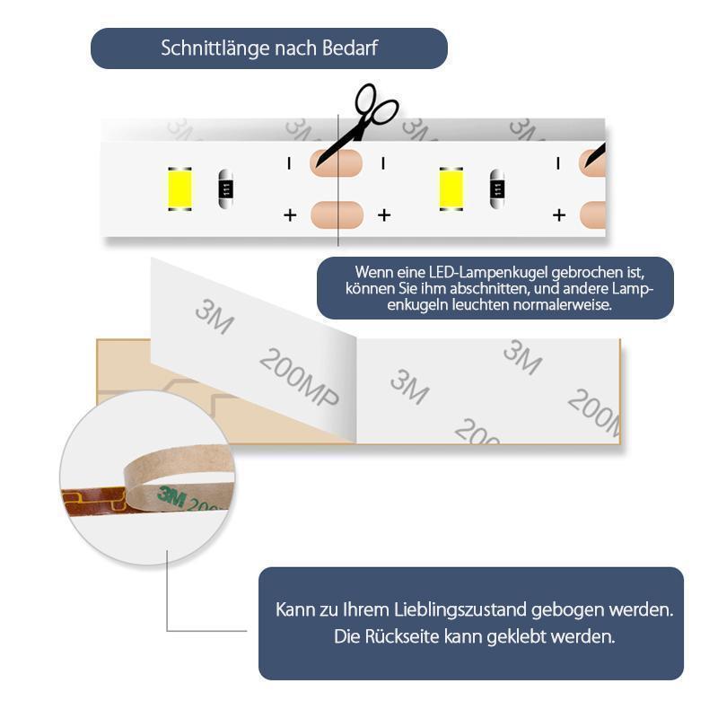 LED Lichtgürtel mit Bewegungssensor als stimmungsvolles Nachtlicht, wasserdicht für Bad oder Flur.