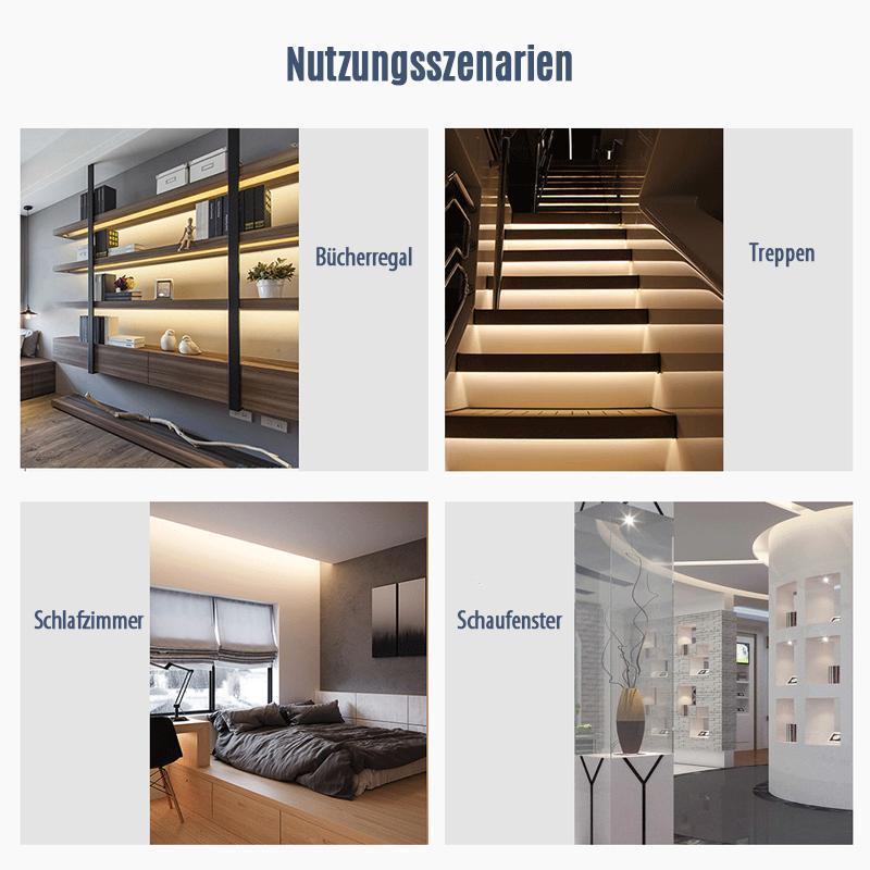 Flexibler LED Lichtgürtel mit Bewegungssensor, wasserdicht und energieeffizient für vielfältige Beleuchtung.