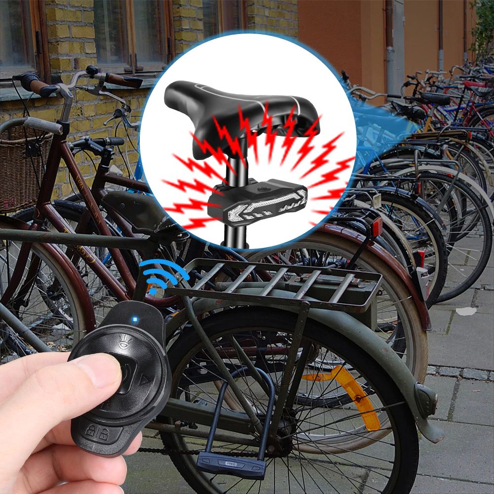 Wasserdichtes USB-Rücklicht für Fahrräder mit lautem 115dB Alarm, ideal für Nachtfahrten & Diebstahlschutz.