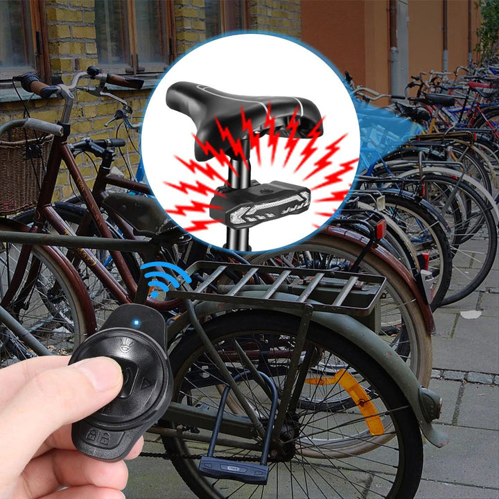 Wasserdichtes USB-Rücklicht für Fahrräder mit lautem 115dB Alarm, ideal für Nachtfahrten & Diebstahlschutz.