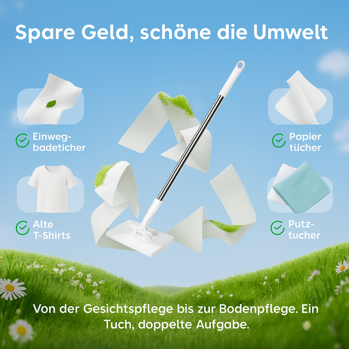 Ergonomischer SmartMop Flachwischer mit langem Stiel, erleichtert die Haushaltsreinigung und schont den Rücken.