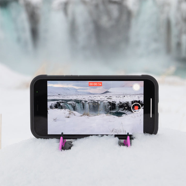 Vorderansicht des SnapFold Telefonstativs, ein essenzielles Tool für Content Creation & Fotografie.