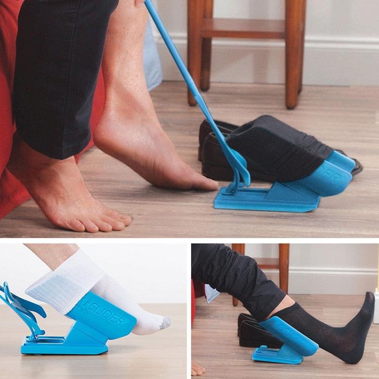 Ergonomische Sockenanziehhilfe als Mobilitätshilfe für Senioren, fördert Selbstständigkeit und Komfort im Alltag.