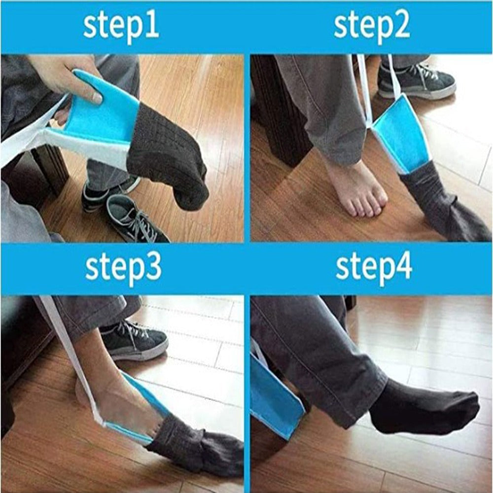Innovatives Hilfsmittel: Sockenanziehhilfe, ermöglicht Senioren und Personen mit Rückenproblemen leichtes Socken anziehen.