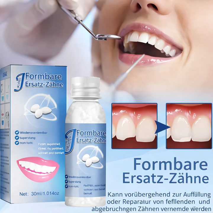 Formbare Masse zur provisorischen Zahnreparatur, ideal für ein schnelles, selbstbewusstes Lächeln.