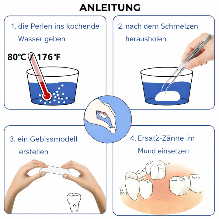Zahnpflege-Produkt für kosmetische Zahnreparatur. Provisorisch, schnell und einfach anwendbar.