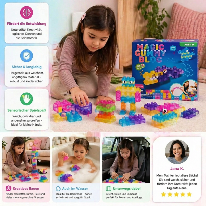 Motorikspielzeug: weiche Stapel-Bausteine für Kleinkinder. Fördert Feinmotorik, Bau-Fähigkeiten & kreatives Spielen.
