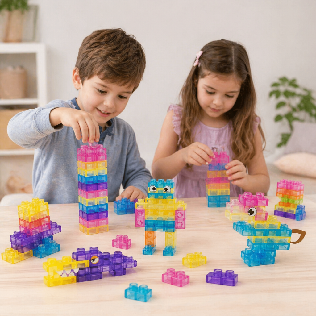 Drückbare Soft-Bausteine für Babys & Kleinkinder. Sensorisches Lernspielzeug für spielerisches Bauen, Greifen & Entdecken.