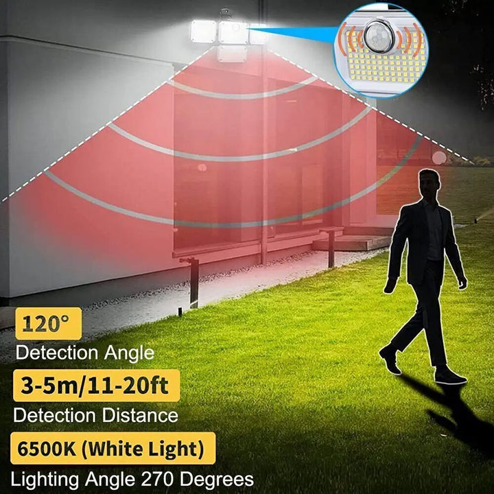 Solar-Außenleuchte mit 333 LEDs, Bewegungsmelder, IP65. Sorgt für sichere, helle Hofbeleuchtung.