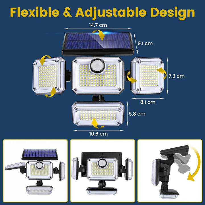 Robuste Solar-Sicherheitsleuchte, IP65, mit 333 LEDs & Bewegungsmelder für jeden Außenbereich.