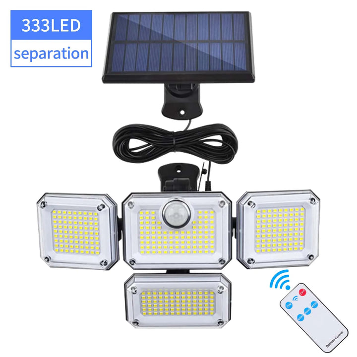 Wetterfeste IP65 Solar-Wandleuchte, 333 LEDs, 2000 LM, tageslichtweiß. Mit Bewegungssensor.