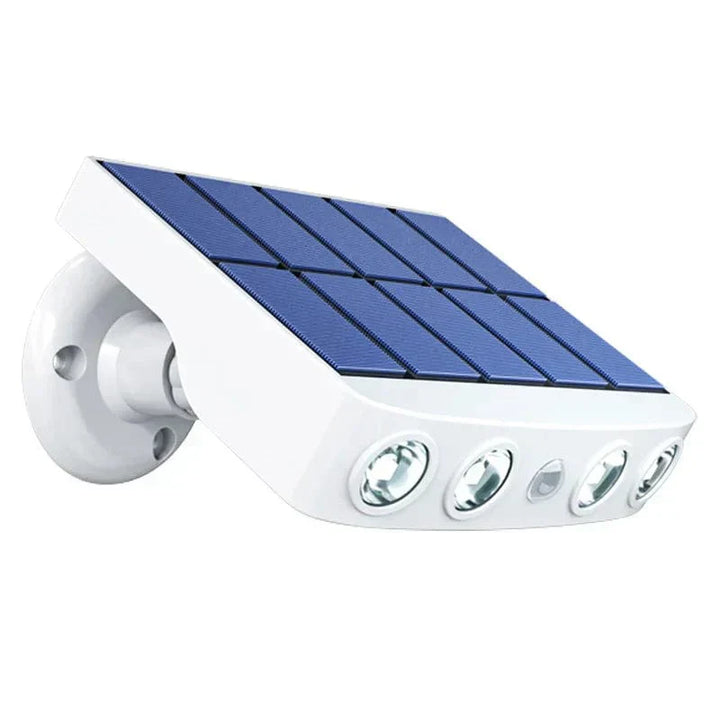 Mehrere Solar-Außenleuchten mit Bewegungsmelder beleuchten Terrasse und Wege; bieten umfassende Sicherheit.
