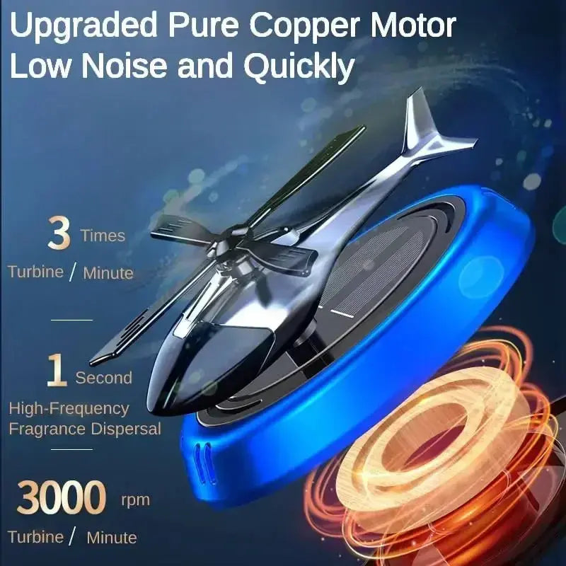Kompakter Aroma Diffusor in Hubschrauberform mit Solarantrieb für den Auto-Innenraum. Stylische Auto-Deko.