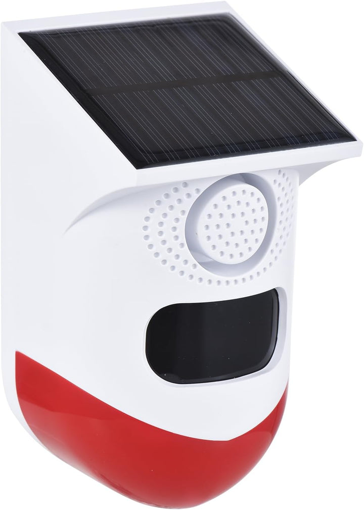 Solar-Bewegungsmelder-Alarm mit 120dB Sirene, Stroboskoplicht, für Außenbereich & Gartensicherheit.