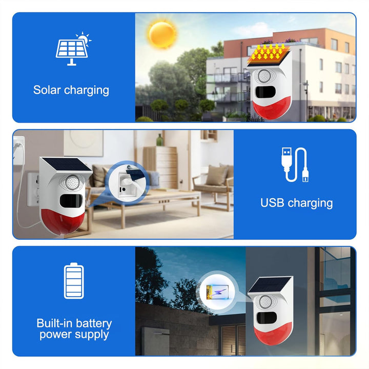 Robuster, wasserdichter Solar-Bewegungsmelder-Alarm für den Außenbereich, effektiver Gartenschutz & Diebstahlschutz.