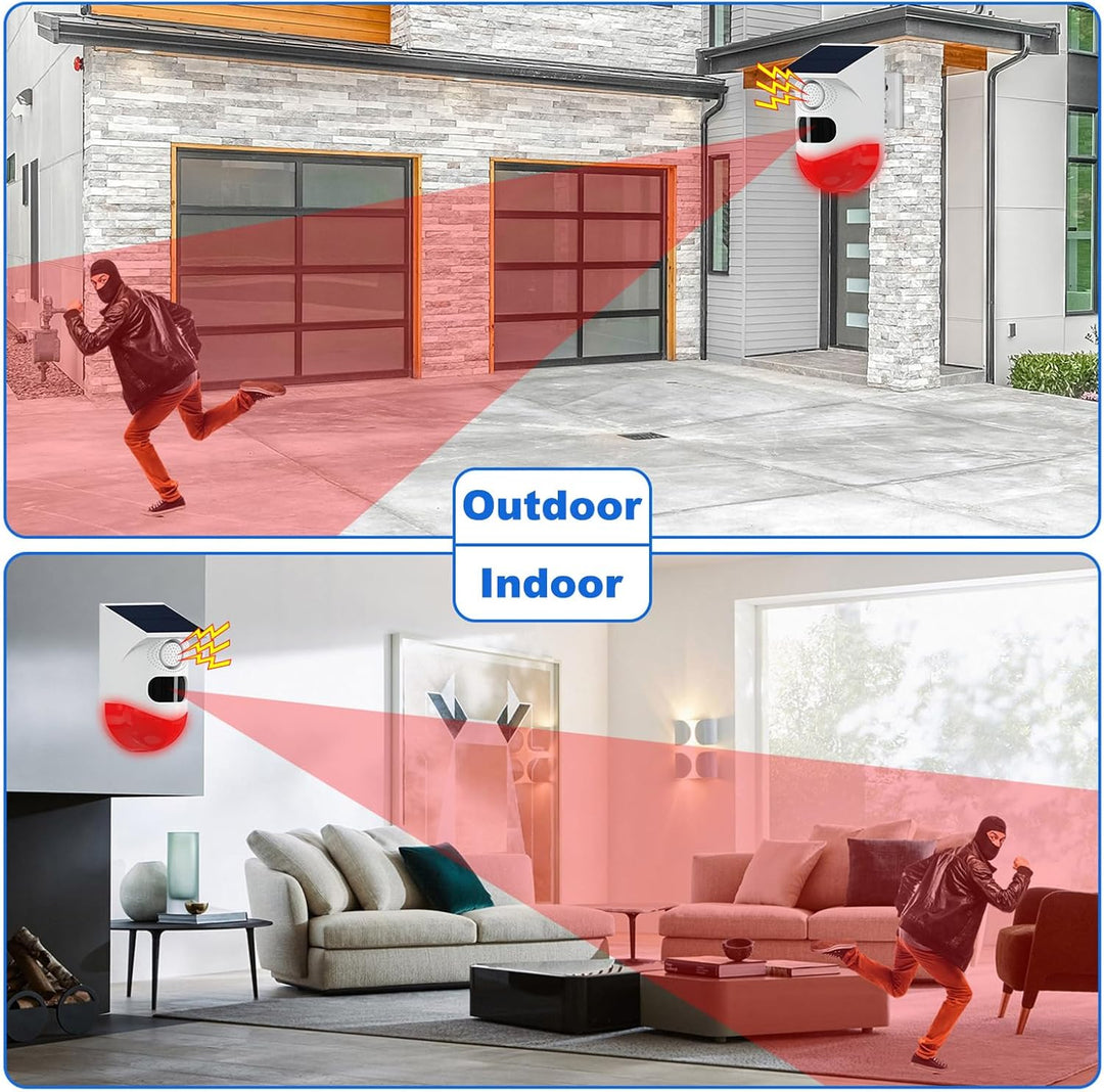 Effektiver Solar-Diebstahlschutz: Bewegungsmelder-Alarm mit Solarenergie, ideal für Terrasse, Garten & Garage.