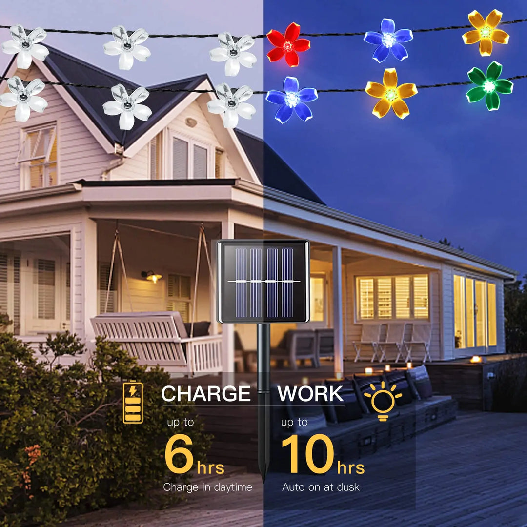 Weihnachts-Solar-Blumenlichterkette für festliche Außen-Dekoration, IP65, farbige LEDs für Garten & Terrasse.