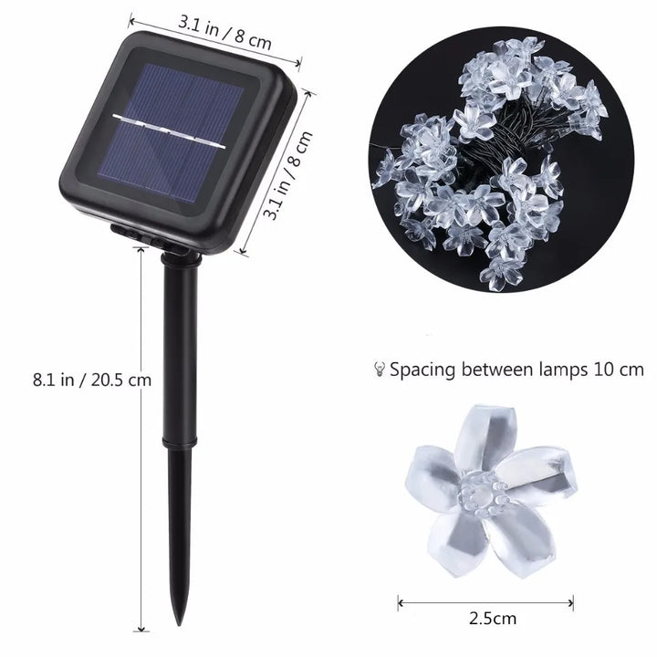 Vielseitige Solar-Blumenlichterkette mit 8 Modi, farbige LEDs, IP65 wasserdicht, perfekt für Party & Garten außen.