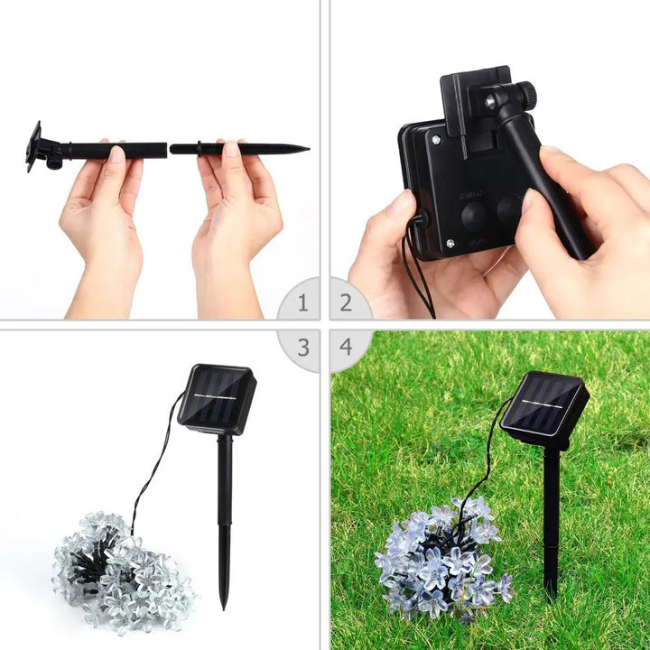 Robuste IP65 Solar-Blumenlichterkette, wasserdichte LED-Gartendeko für Außen, wetterfest & langlebig.